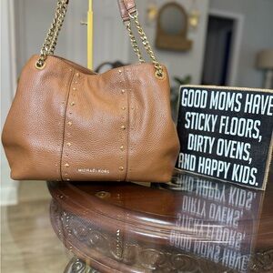 Michael Kors Studded Tan Leather Shoulder Bag